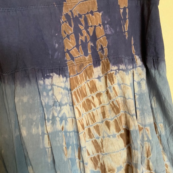 Cotton Boho Skirt Blue Batik Tie Dye Size Large - Picture 2 of 9